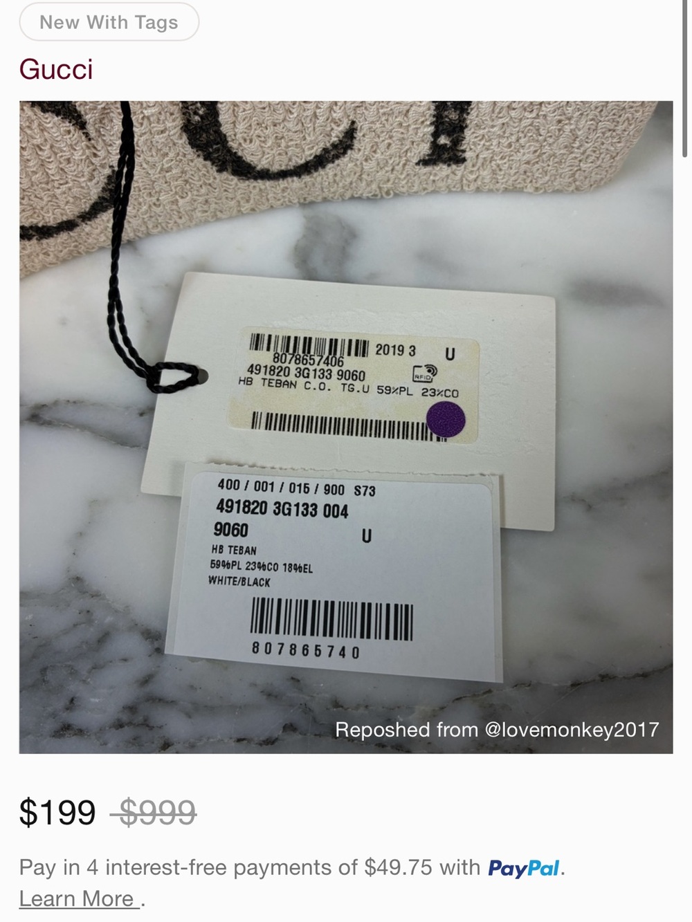 Gucci Cream and Black Knit Headband with Logo - Picture 2 of 6